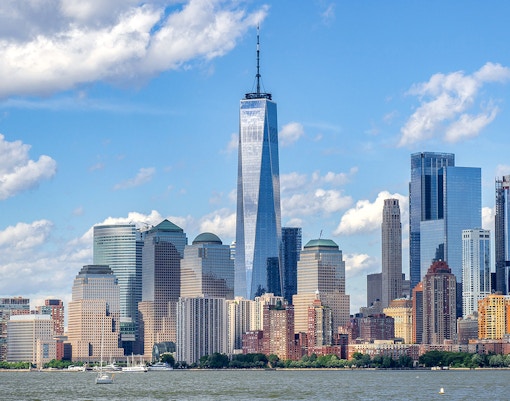 New York City skyline featuring One World Trade Center.
