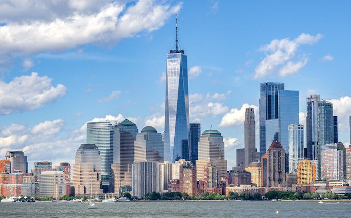 New York City skyline featuring One World Trade Center.