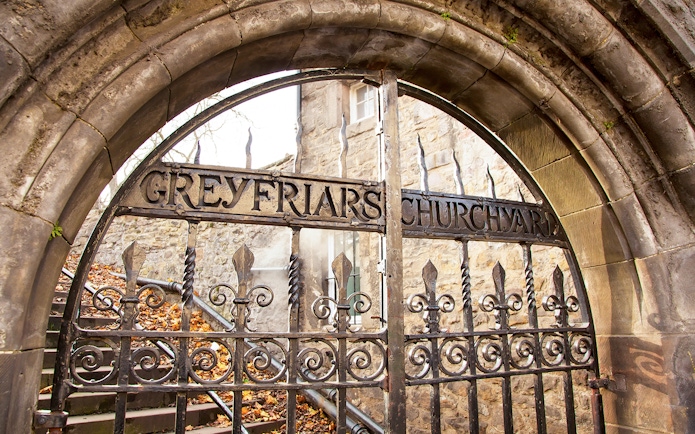 Gate to Greyfriars Kirkyard on Harry Potter Magical Guided Walking Tour in Edinburgh.
