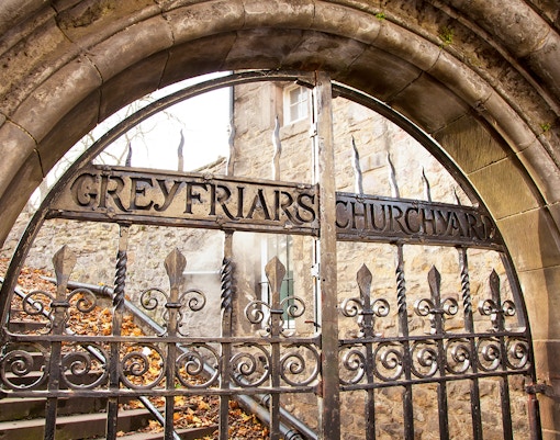 Gate to Greyfriars Kirkyard on Harry Potter Magical Guided Walking Tour in Edinburgh.