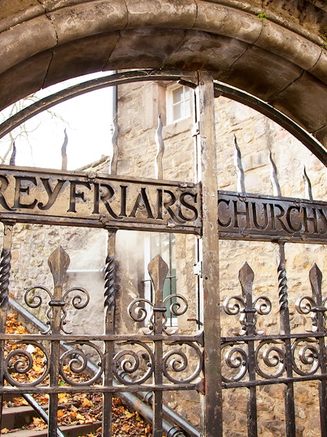 Gate to Greyfriars Kirkyard on Harry Potter Magical Guided Walking Tour in Edinburgh.