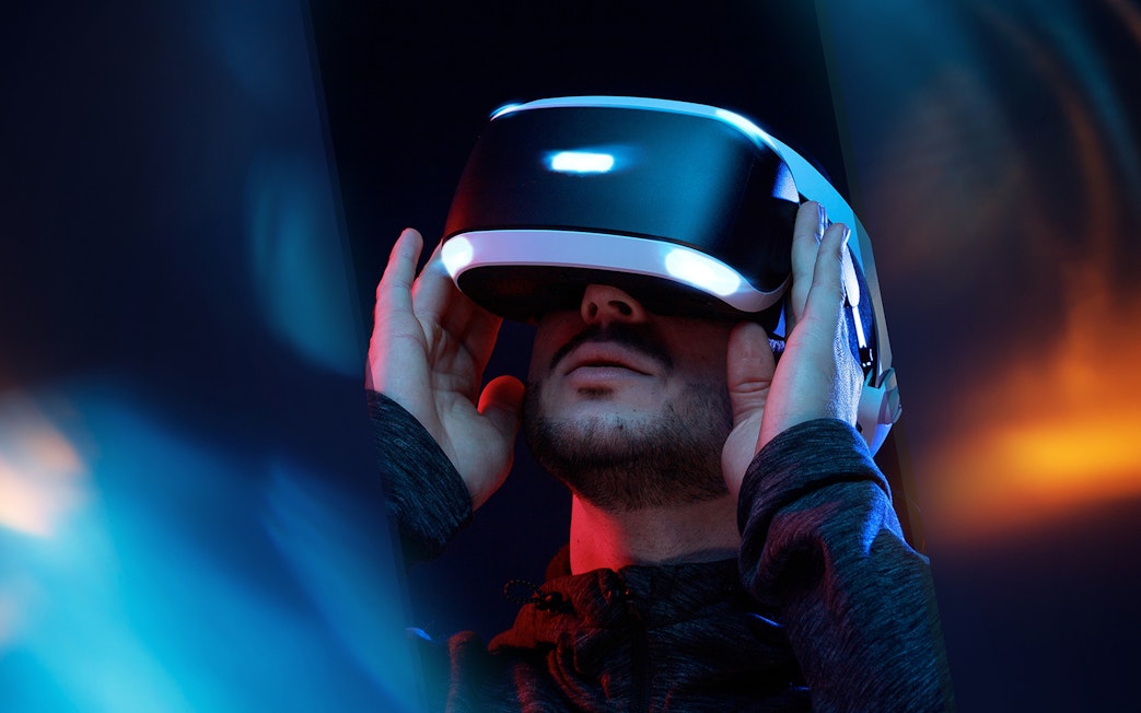 VR headset user experiencing Sea Life London virtual tour.