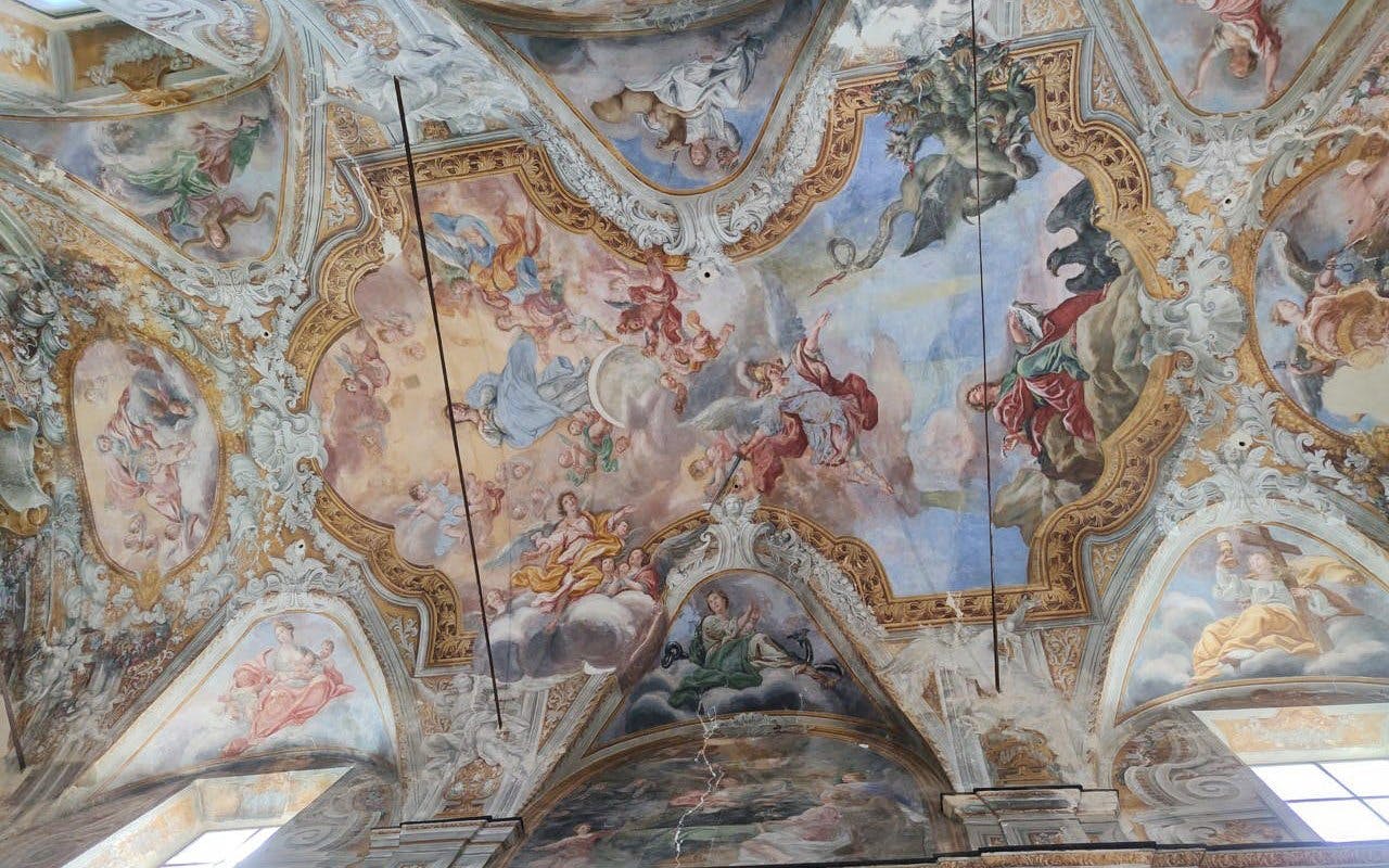 Baroque ceiling frescoes in Church of Saint John the Evangelist, Piazza Armerina, Sicily.