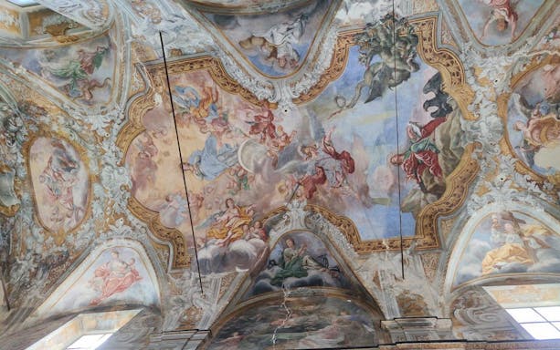 Baroque ceiling frescoes in Church of Saint John the Evangelist, Piazza Armerina, Sicily.