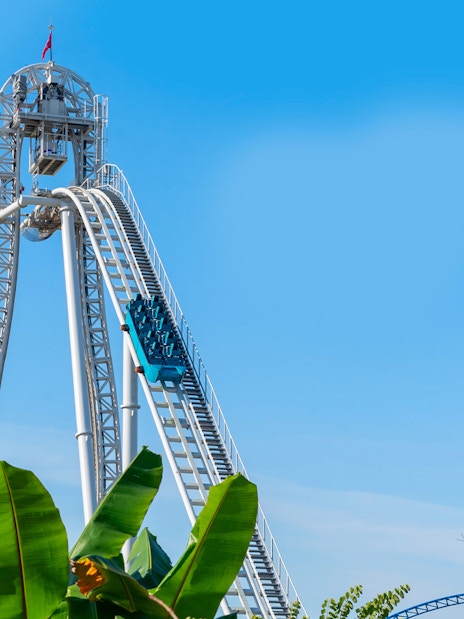 Roller coaster ascent at Hyper Coaster, Land of Legends Theme Park, Turkey.