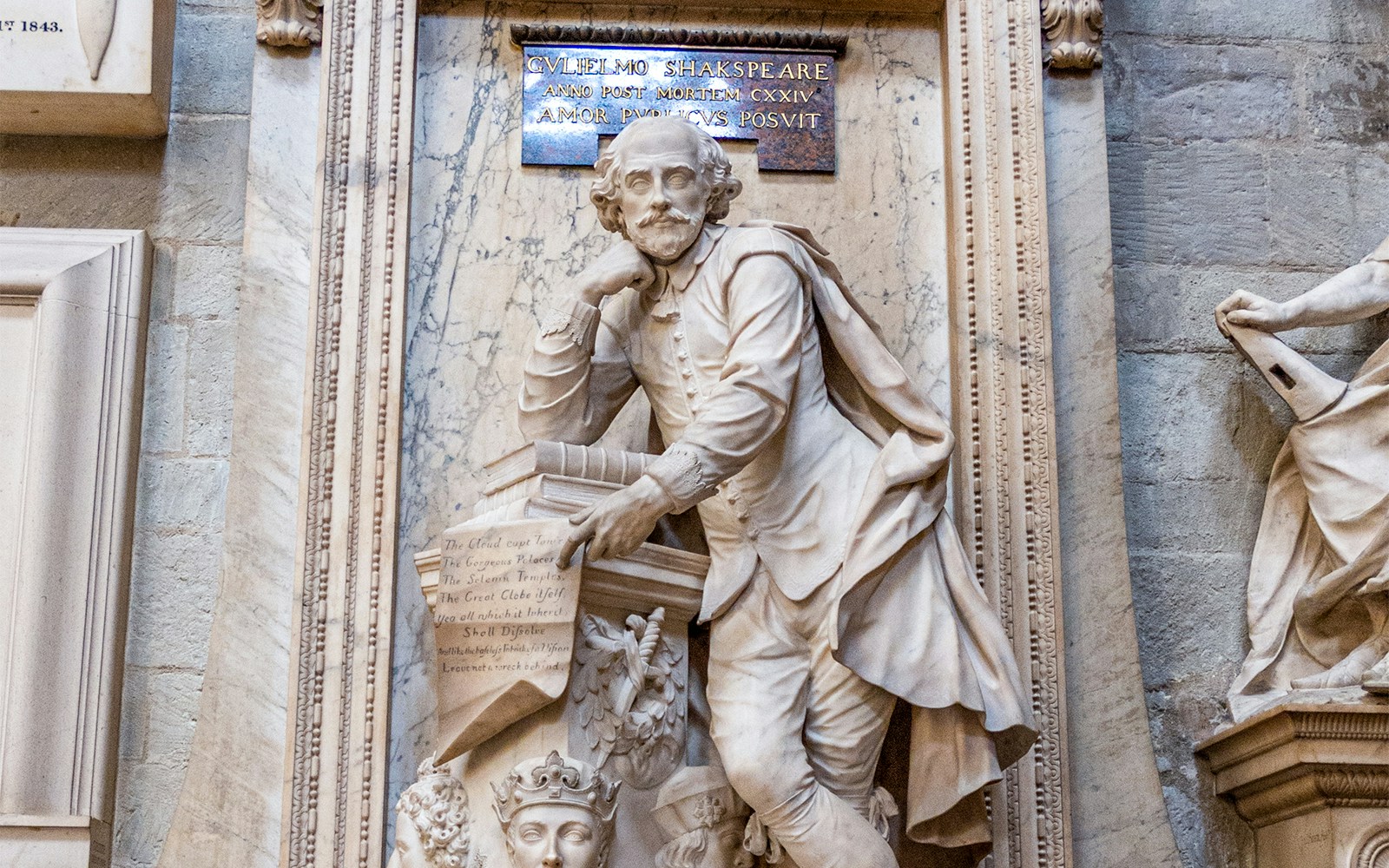 Statue of William Shakespeare in Westminster Abbey Poets' Corner, London.