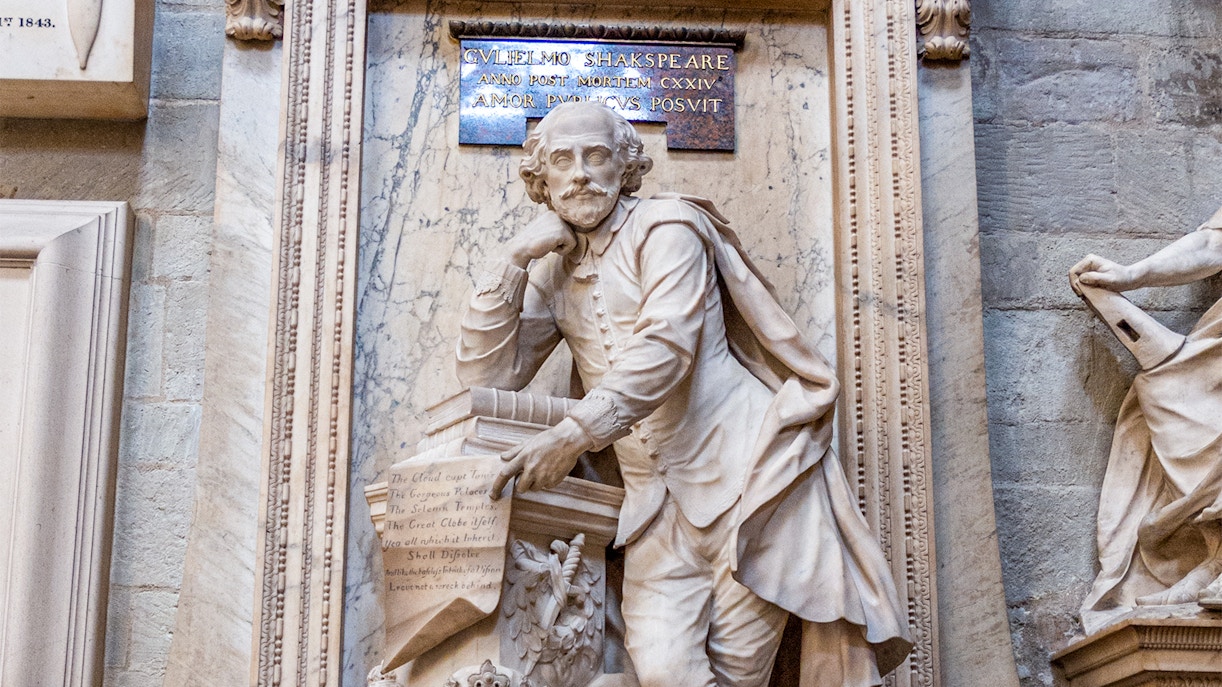 Statue of William Shakespeare in Westminster Abbey Poets' Corner, London.