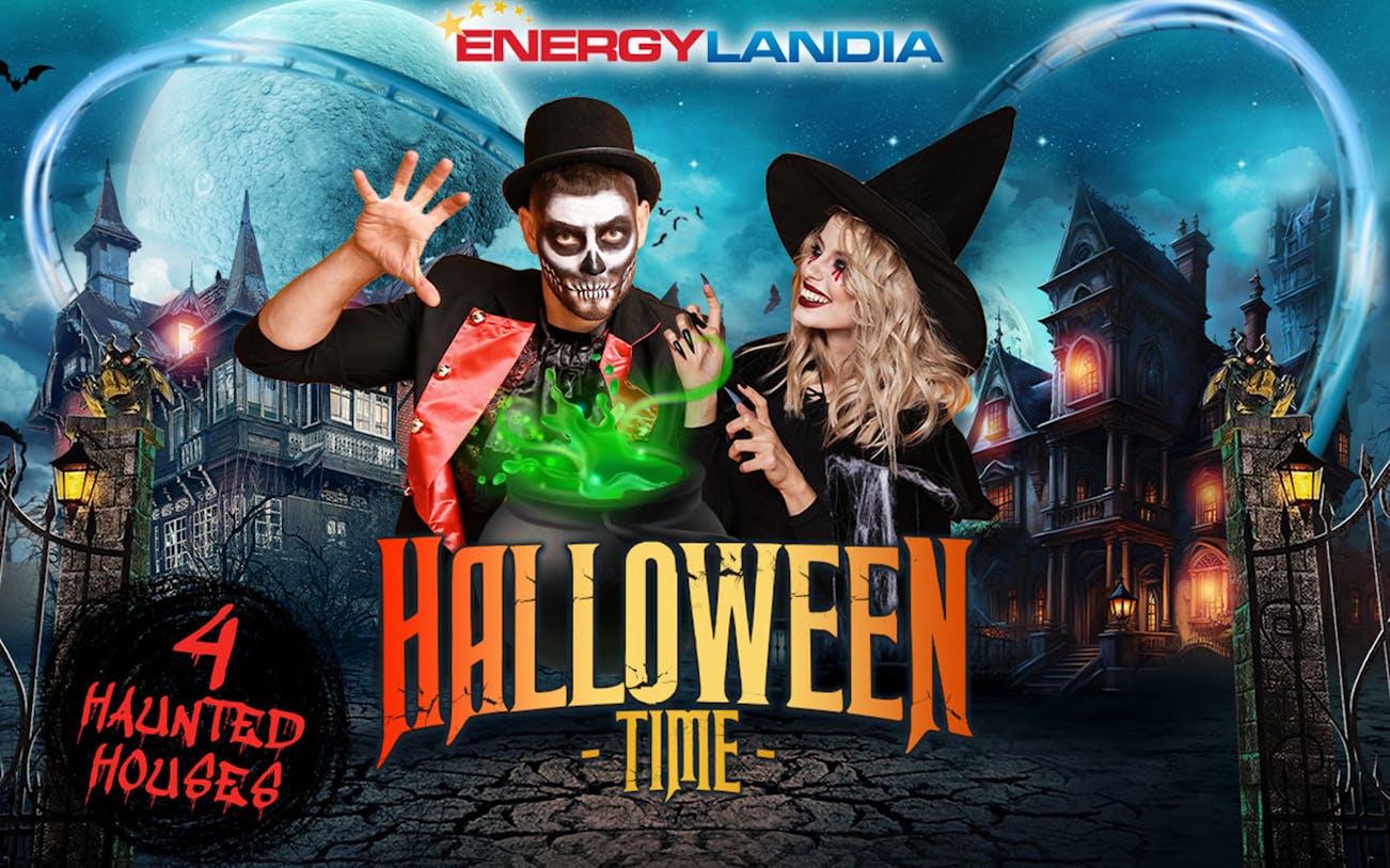 Fast Track Entry into Energylandia Halloween event with haunted houses and costumed characters.