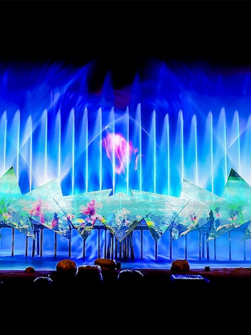 Spectacular light and water show at Wings of Time, Sentosa Island, Singapore.