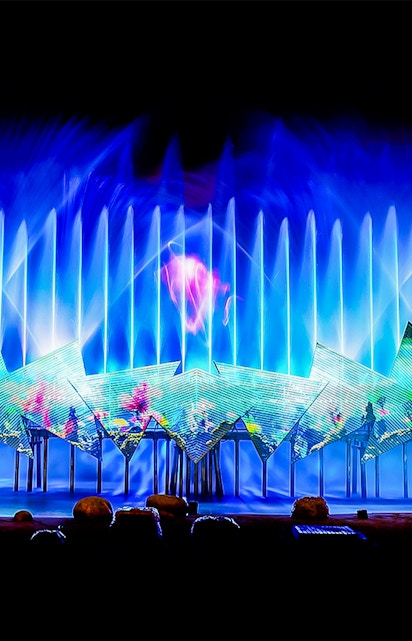 Spectacular light and water show at Wings of Time, Sentosa Island, Singapore.