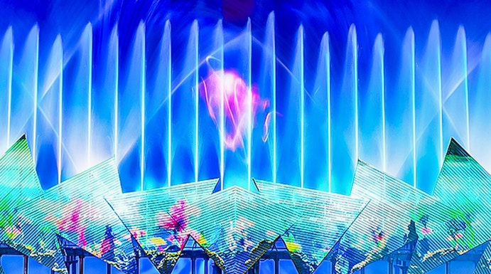 Spectacular light and water show at Wings of Time, Sentosa Island, Singapore.