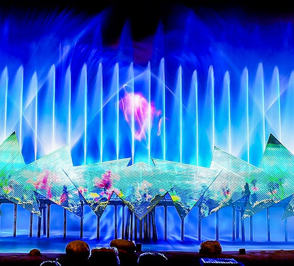 Spectacular light and water show at Wings of Time, Sentosa Island, Singapore.