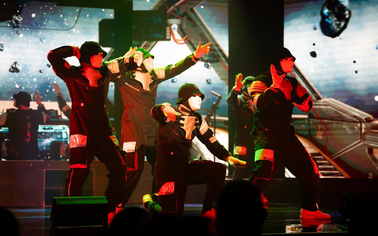 Dancers in masks performing at Jabbawockeez show in Las Vegas.