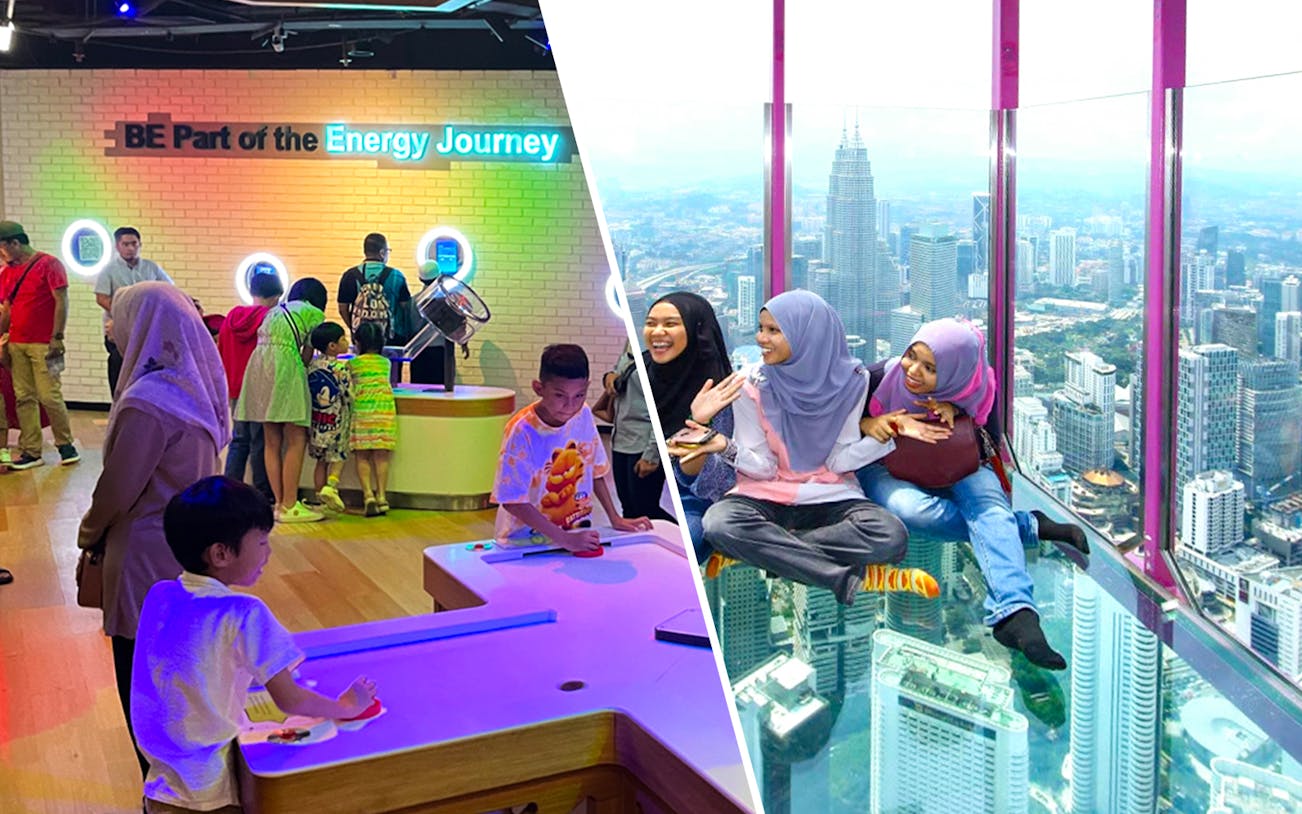 Petrosains interactive exhibit and KL Tower glass floor view in Kuala Lumpur.