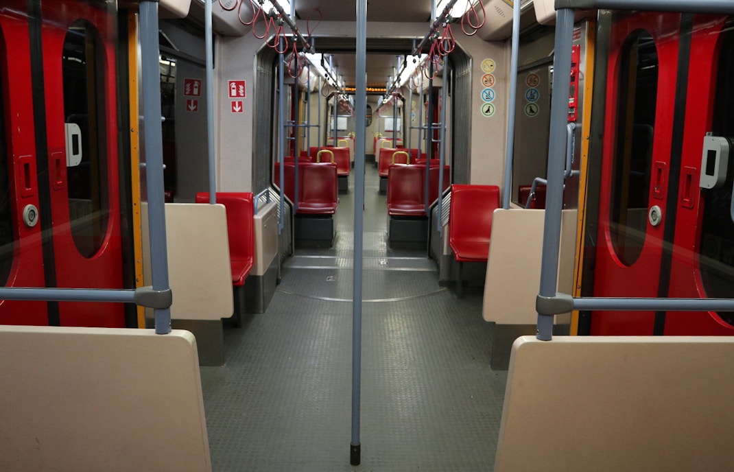 Interior of an empty public transport train, a convenient and sustainable option for reaching the Uffizi Gallery