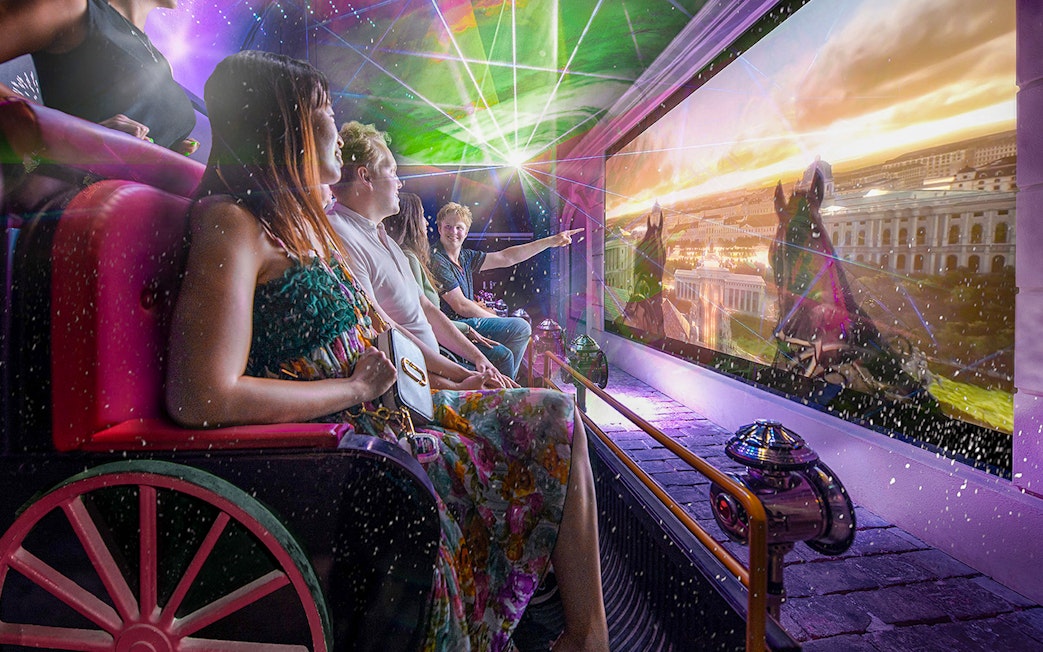 Visitors experiencing Vienna's history through virtual reality time travel.
