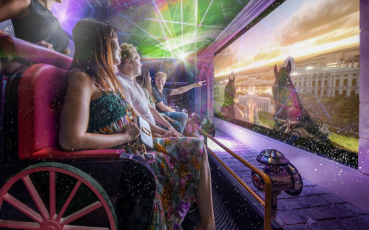 Visitors experiencing Vienna's history through virtual reality time travel.