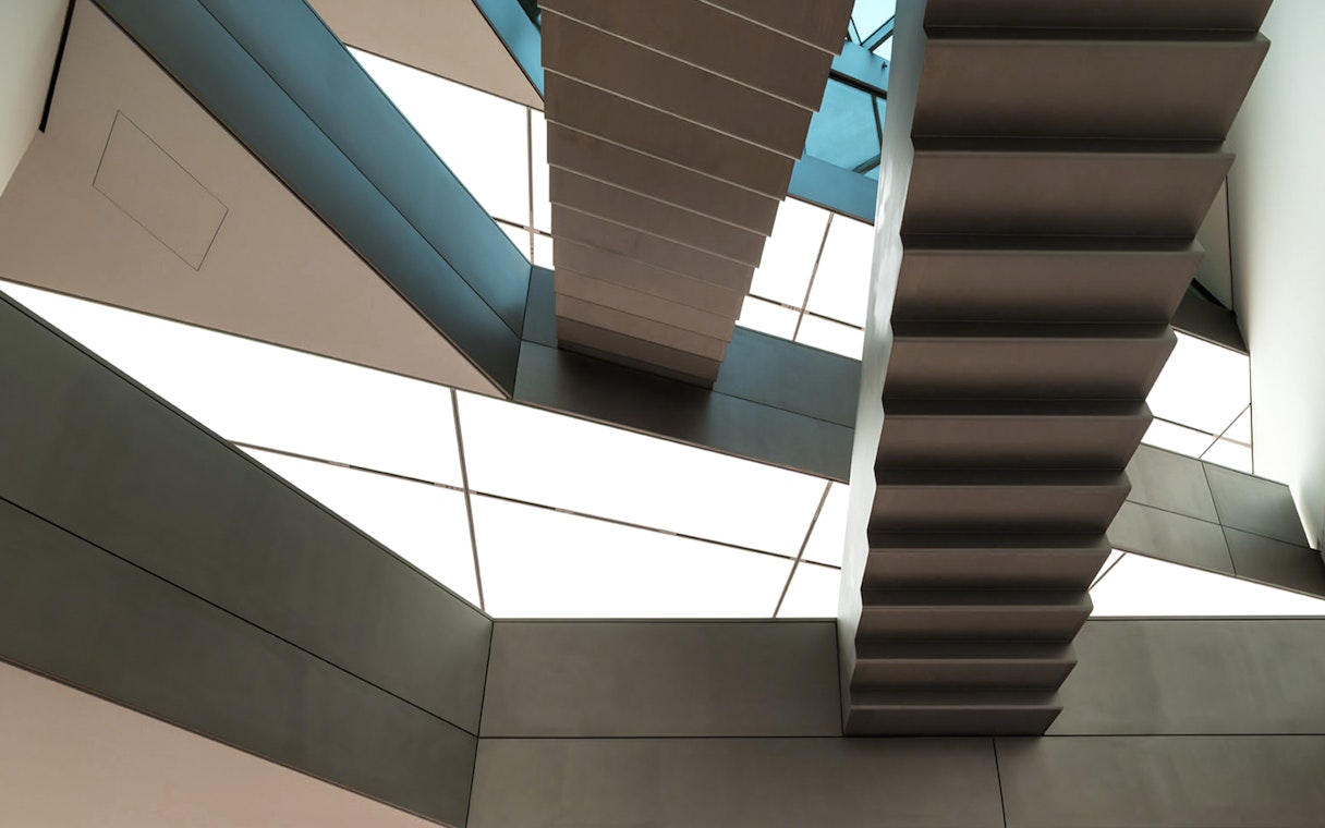 Modern architectural staircase at Heidi Horten Collection museum.