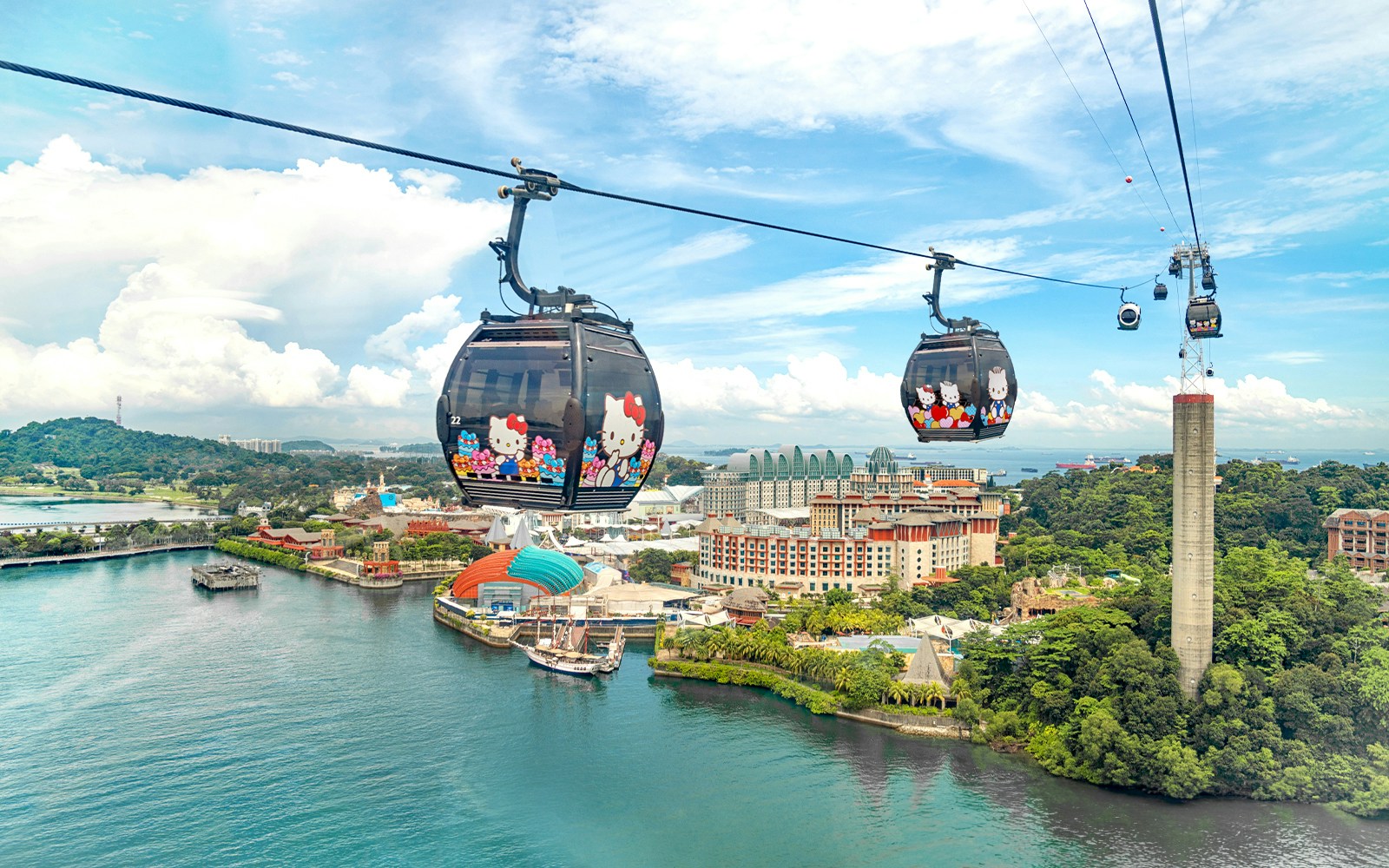 Tourists enjoying a scenic round trip on the Singapore Cable Car Sky Pass, offering panoramic views of the city skyline