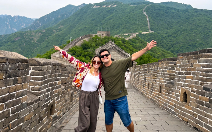 Tourists enjoying the view on Mutianyu Great Wall, China.