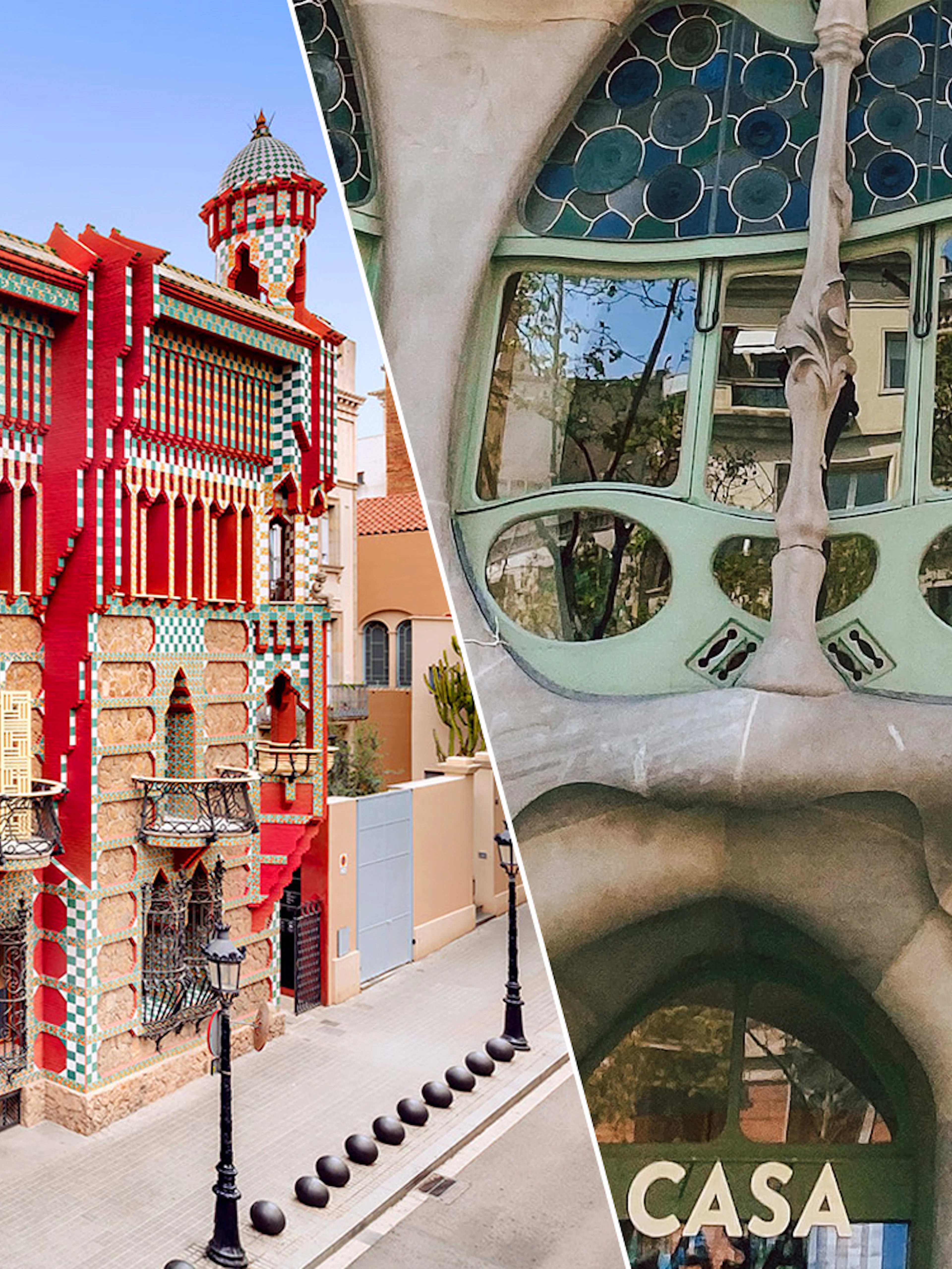 Casa Vicens and Casa Batlló facades in Barcelona, showcasing unique architectural designs.