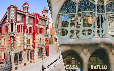Casa Vicens and Casa Batlló facades in Barcelona, showcasing unique architectural designs.