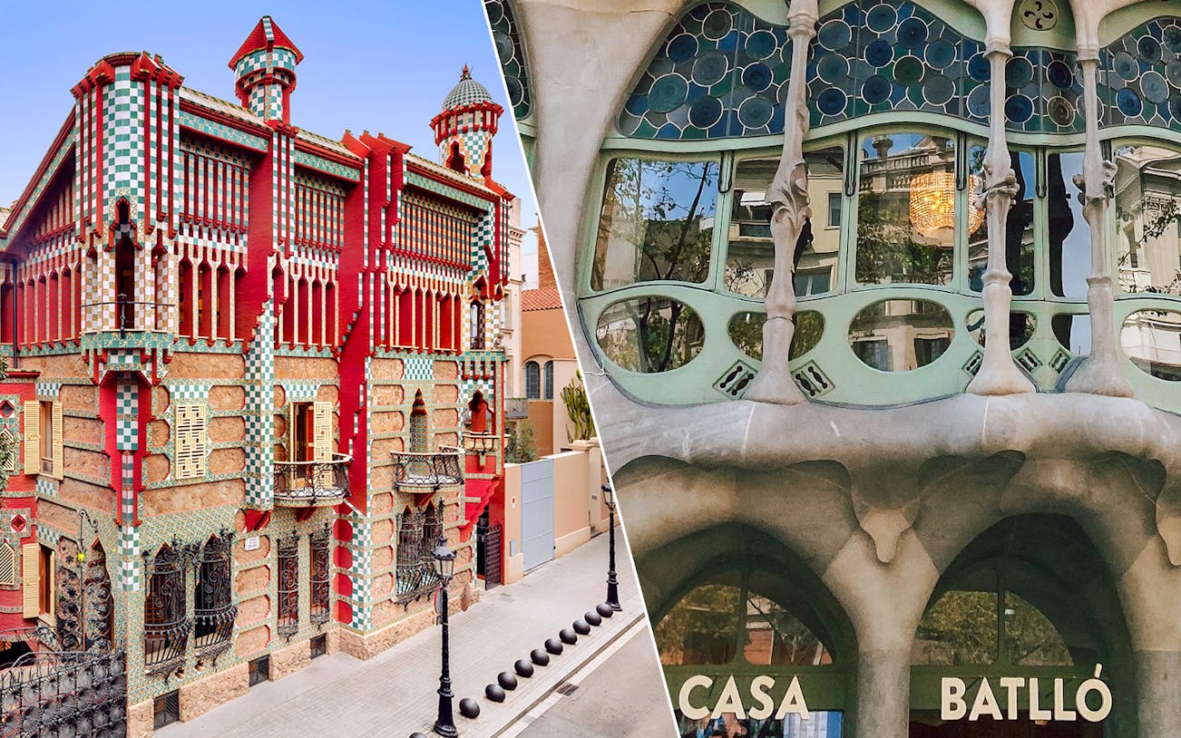 Casa Vicens and Casa Batlló facades in Barcelona, showcasing unique architectural designs.