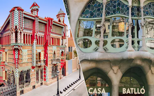 Casa Vicens and Casa Batlló facades in Barcelona, showcasing unique architectural designs.