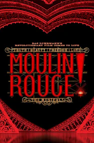 Moulin Rouge! The Musical Broadway poster with red and black design.