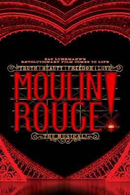 Moulin Rouge! The Musical Broadway poster with red and black design.