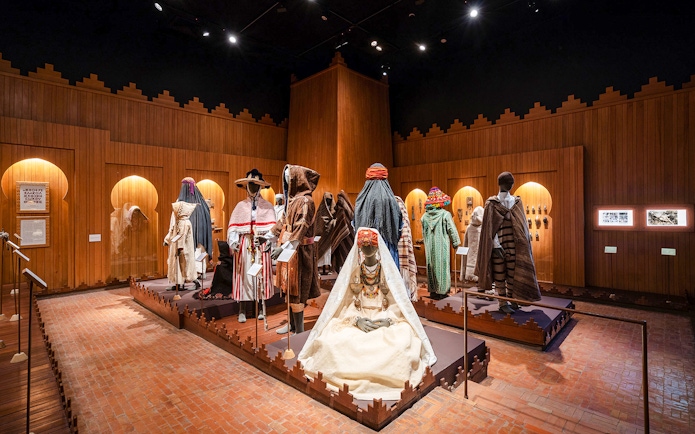 Traditional Berber clothing display at the Berber Museum in Marrakech.
