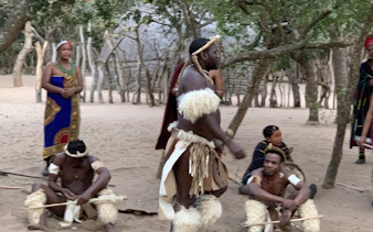 Traditional Zulu dancers performing in a cultural village near Durban.