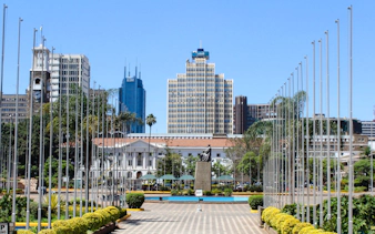 Nairobi cityscape with Kenyatta Avenue and iconic buildings near Bomas of Kenya Cultural Experience.