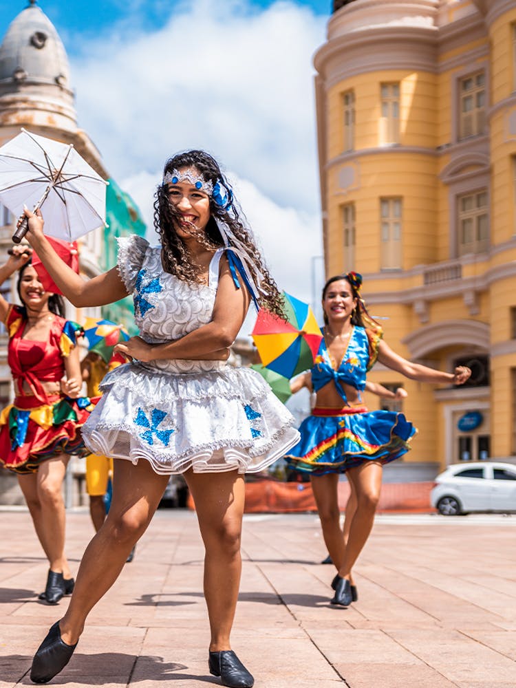 Frevo dancers at the street carnival in Recife, Pernambuco, Brazil