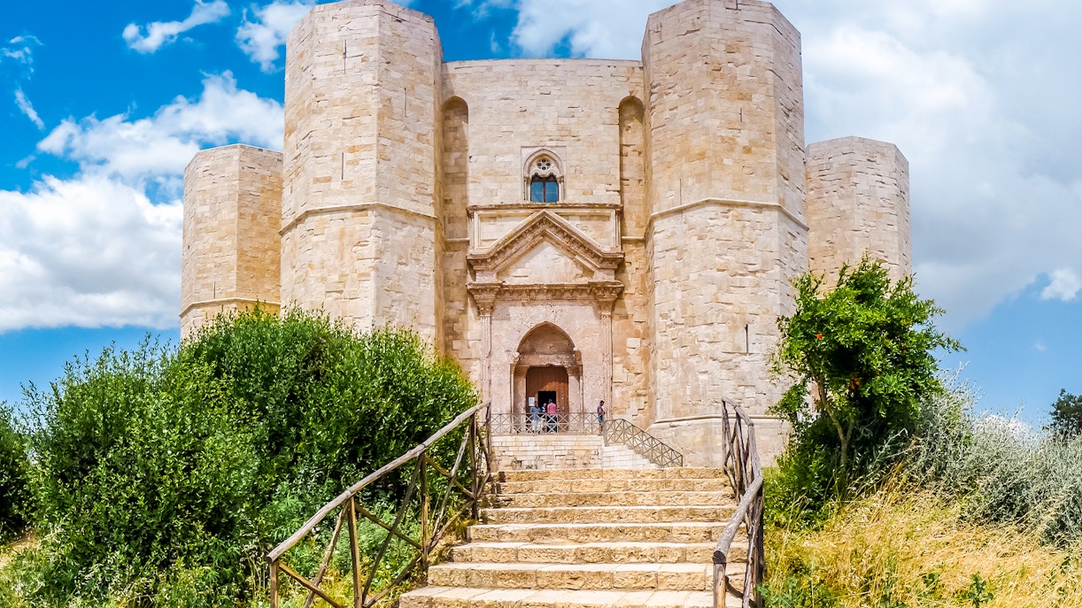 Castel del Monte in Apulia, Italy, showcasing its unique octagonal design and medieval architecture.