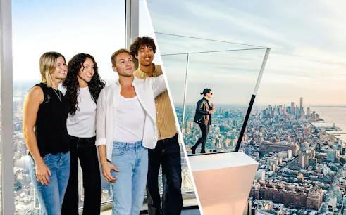 Visitors enjoying views from Empire State Building and Edge Observation Deck in New York City.