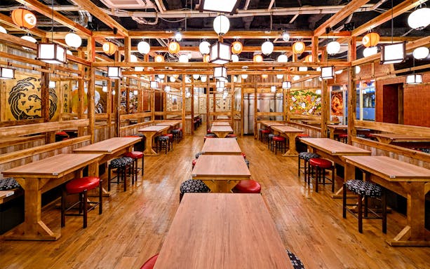 Traditional Japanese restaurant interior in Tokyo, part of the Panoramic Tokyo 1 Day Bus Tour.