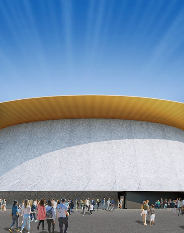 Visitors outside the Colosseum in Rome, Italy, under a clear blue sky.