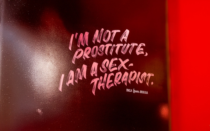 Wall text inside Red Light Secrets Museum of Prostitution, Amsterdam.