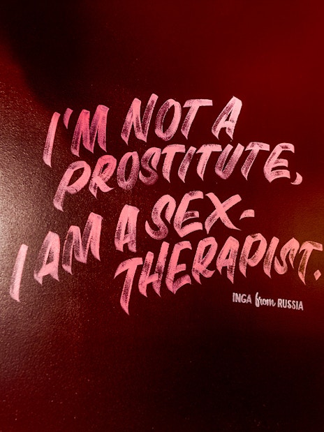 Wall text inside Red Light Secrets Museum of Prostitution, Amsterdam.
