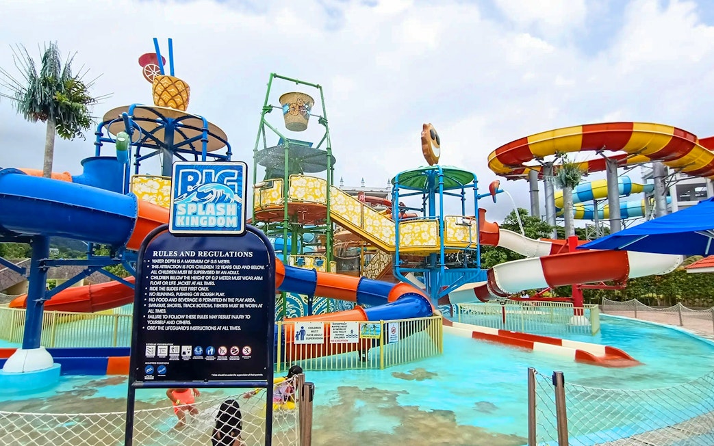 Water slides and play area at Splash Out Langkawi Water Theme Park.