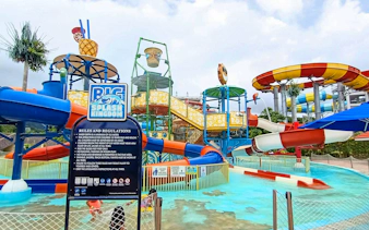 Water slides and play area at Splash Out Langkawi Water Theme Park.