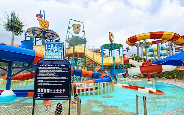 Water slides and play area at Splash Out Langkawi Water Theme Park.