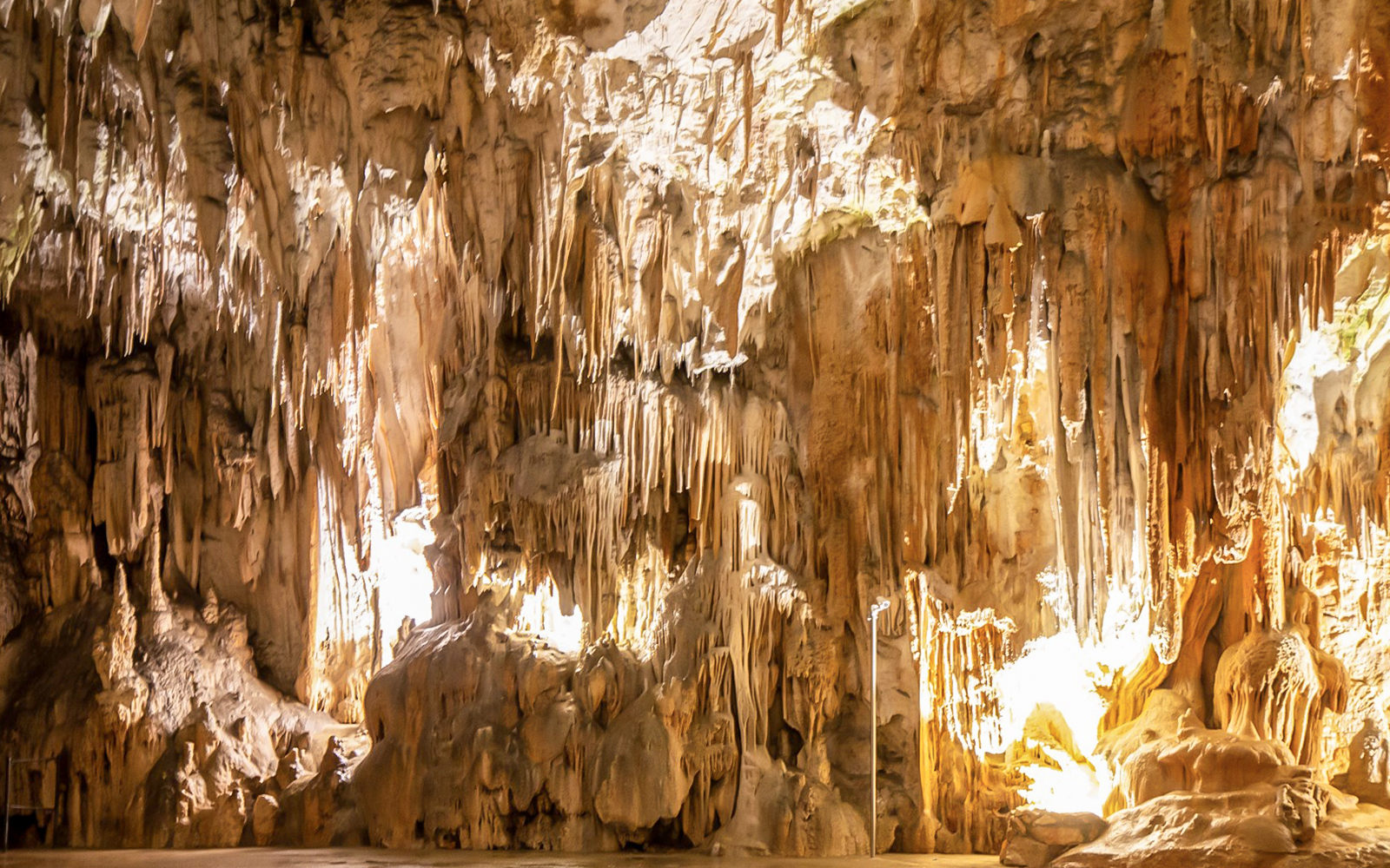 Stalactites and stalagmites inside Postojna Cave, Slovenia.
