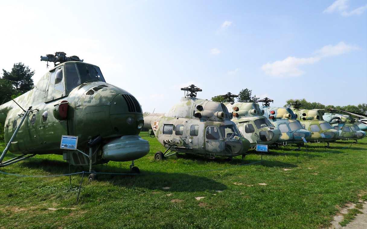 Helicopters displayed at the Polish Museum of Aviation in Krakow.