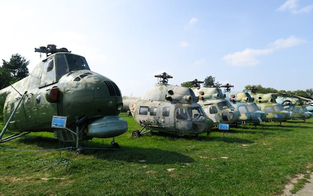 Helicopters displayed at the Polish Museum of Aviation in Krakow.