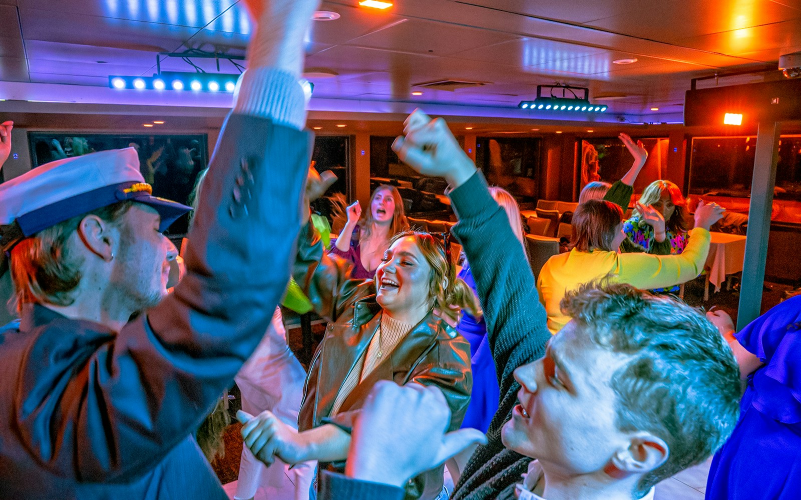 Guests dancing on Lake Michigan dinner cruise.