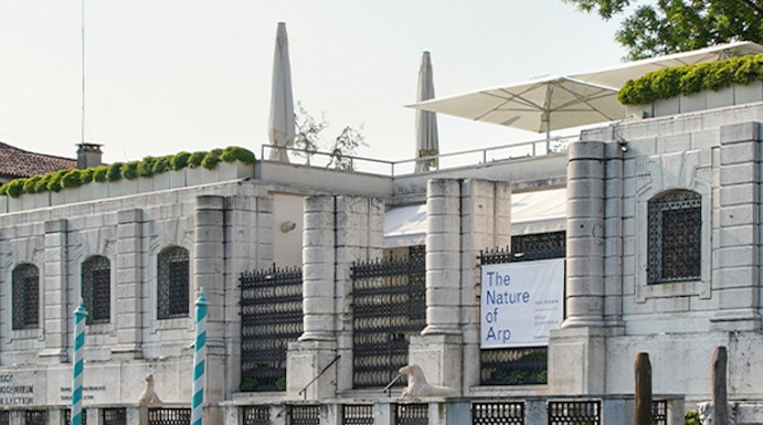 Peggy Guggenheim Collection exterior along Venice canal, Italy.