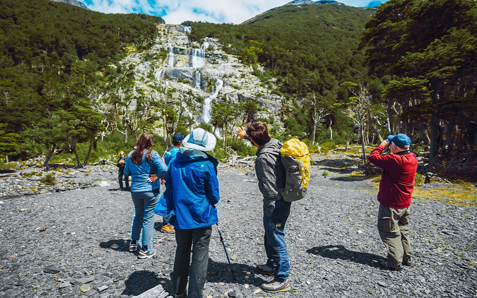 Tourists with guide trekking in Los Glaciares National Park, Patagonia, Argentina.
