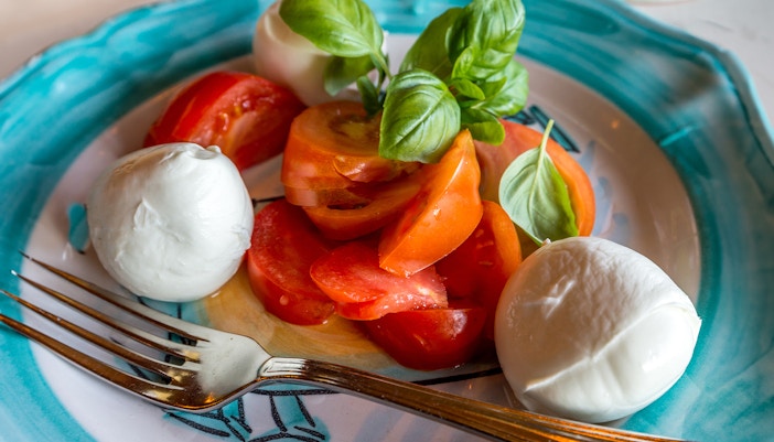Buffalo mozzarella with fresh tomatoes and basil